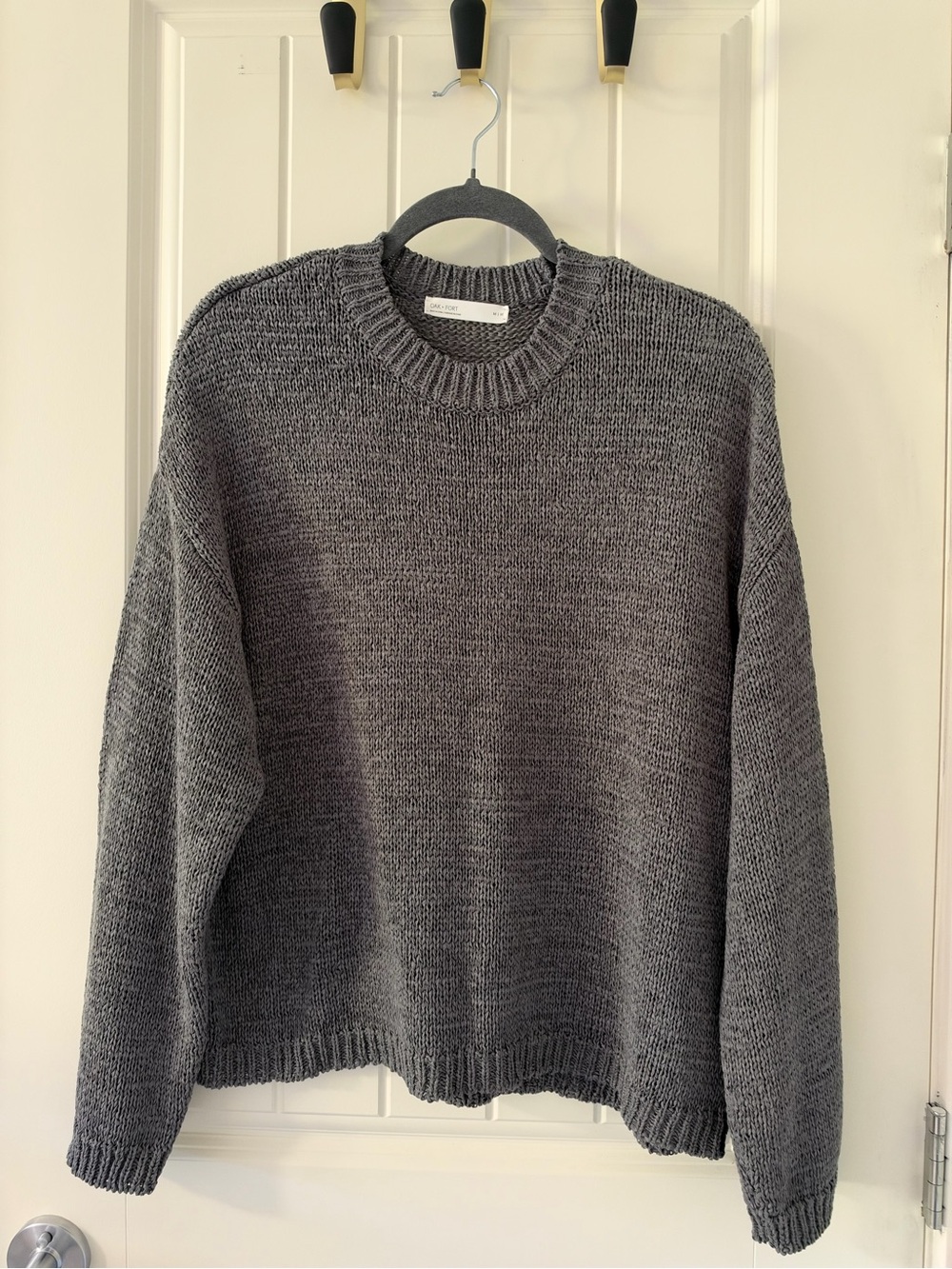 OAK + FORT Women's Charcoal Gray Crewneck Oversized Knit Sweater